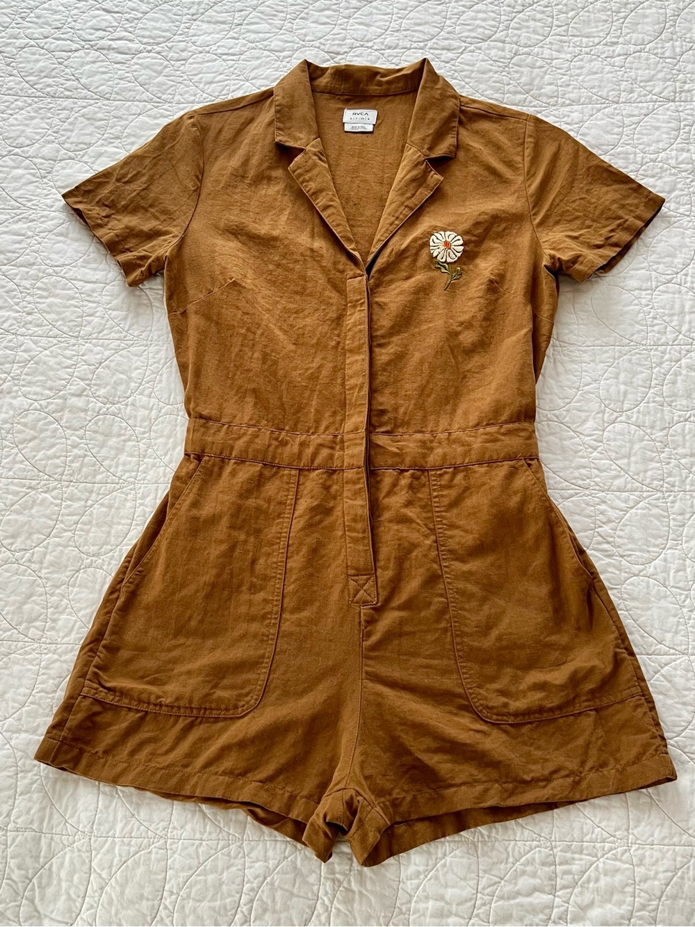 RVCA Sienna Linen/Cotton Blend Romper Bohemian 70s Style Utility SexyGirl - Picture 6 of 12